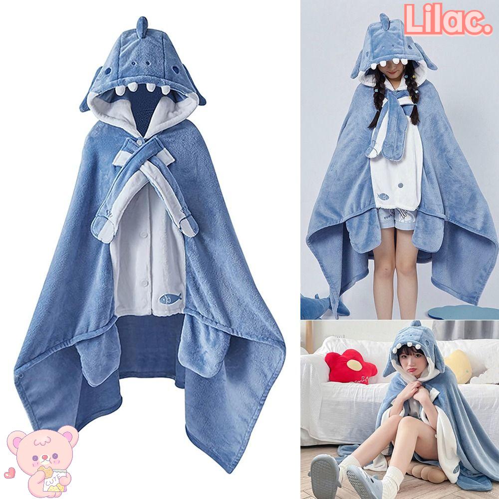 Lilac ผ้าคลุมไหล่ ฉลาม คลุมไหล่ ประเภทเสื้อคลุม มีฮู้ด นุ่มพิเศษ สบาย สวมใส่ผ้าห่มฉลาม, แบบพกพา พร้อมหมวกคลุมไหล่ฉลามผ้าห่มงีบหลับ