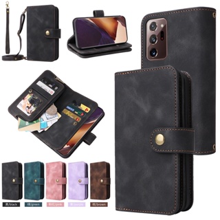 เคส Case for Samsung Note20 Ultra Galaxy Note 9 10+ 20 S8 S9 S10 Plus S8+ S9+ S10+ Note9 Note10+ เคสโทรศัพท์มือถือหนัง TPU ฝาพับ พร้อมช่องใส่บัตร และสายคล้องยาว มีซิป Leather Case Flip Cover Zipper Wallet Crossbody Strap Lanyard ฝาพับหนัง เคสฝาพับ เคสเปิด