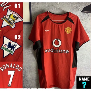 เสื้อยืดแขนสั้น ลายทีมชาติฟุตบอล Manchester United Home 2002-04 ไซซ์ S-2XL คุณภาพสูง