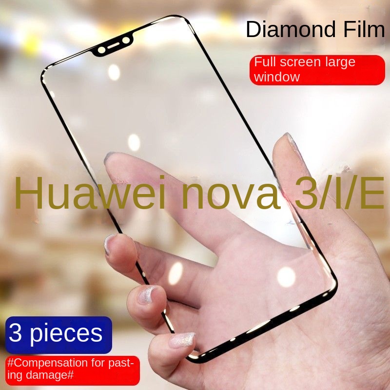 Huawei nova3 ฟิล์มกระจกนิรภัย nova3i เต็มจอ nova3e ฟิล์มโทรศัพท์มือถือ กันกระแทก เพชรขอบดํา แสงสีฟ้า ป้องกันการระเบิด ฟิล