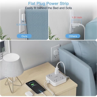 TESSAN สายไฟต่อพร้อม USB+Type C, รางปลั๊กไฟแบบพกพาสายไฟคุณภาพสูง