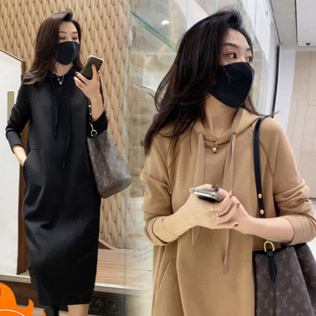 ใหม่ชุดเดรสมีฮู้ดที่อบอุ่นและมีสไตล์สําหรับฤดูใบไม้ร่วงและฤดูหนาว ราคา ถูกที่สุด ดีลบีเคเค แกลเลอรีภาพที่ 5