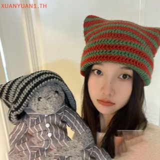 Xuan หมวกบีนนี่ ผ้าวูลถัก ลายทางปีศาจ น่ารัก แฟชั่นฤดูใบไม้ร่วง ฤดูหนาว 2023 TH