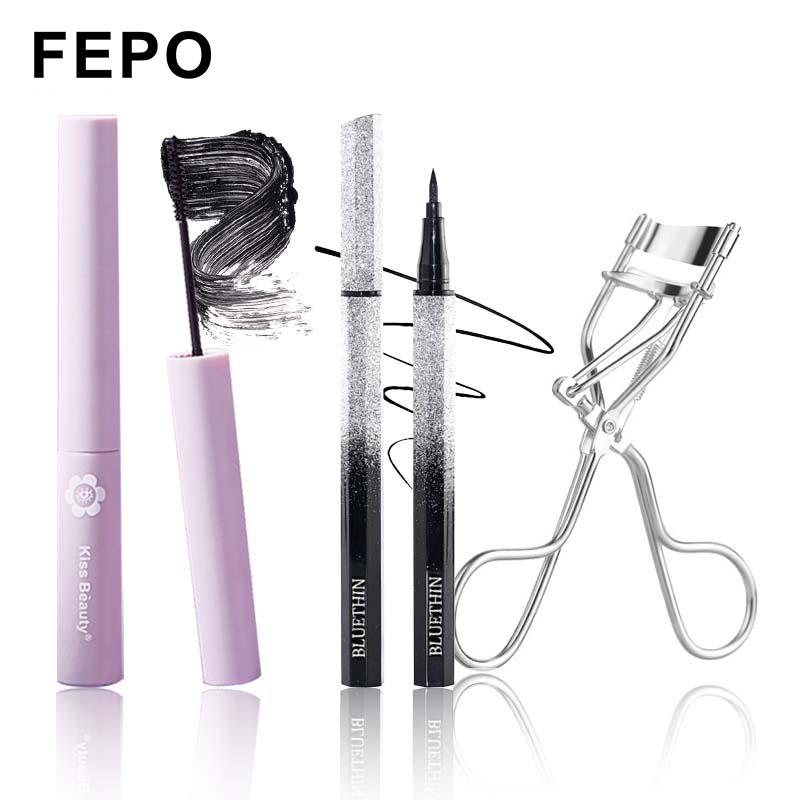 Fepo Eye Makeup Set Eyeliner+Waterproof Curl มาสคาร่าหนา+ที่ดัดขนตา