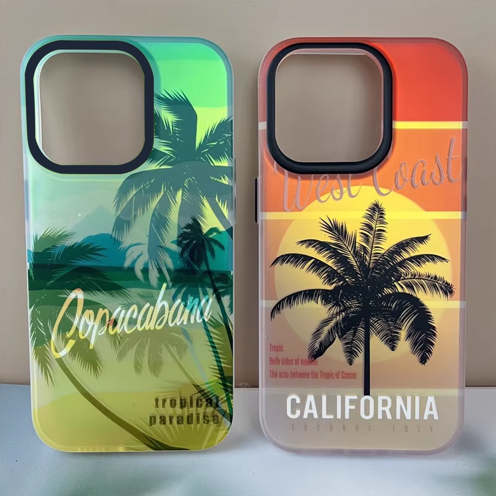 เคสมือถือ แบบแข็ง ลายต้นมะพร้าว ไล่โทนสี สําหรับ OPPO A57 2022 A15 A16 A16K A54 A53 A12 A5S A7 A3S A11k A31 A52 A92 A94 A93 A37 F9 A1K Reno 5 A76 A96 A36 HOSTR