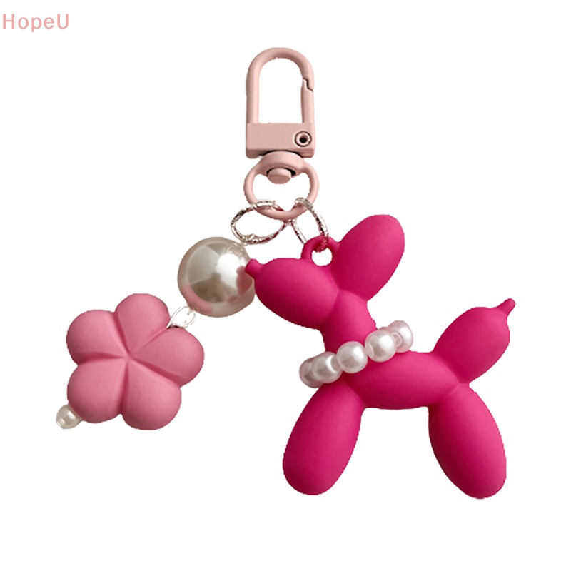 [HopeU] พวงกุญแจ จี้ลูกโป่งยางนิ่ม รูปการ์ตูนสุนัขน่ารัก ประดับมุก สีแคนดี้ สําหรับสัตว์เลี้ยง สุนัข