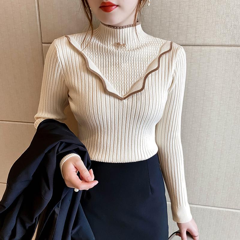 เสื้อกันหนาว คอเต่า แบบเข้ารูป แฟชั่นฤดูใบไม้ร่วง สไตล์เกาหลี สําหรับผู้หญิง