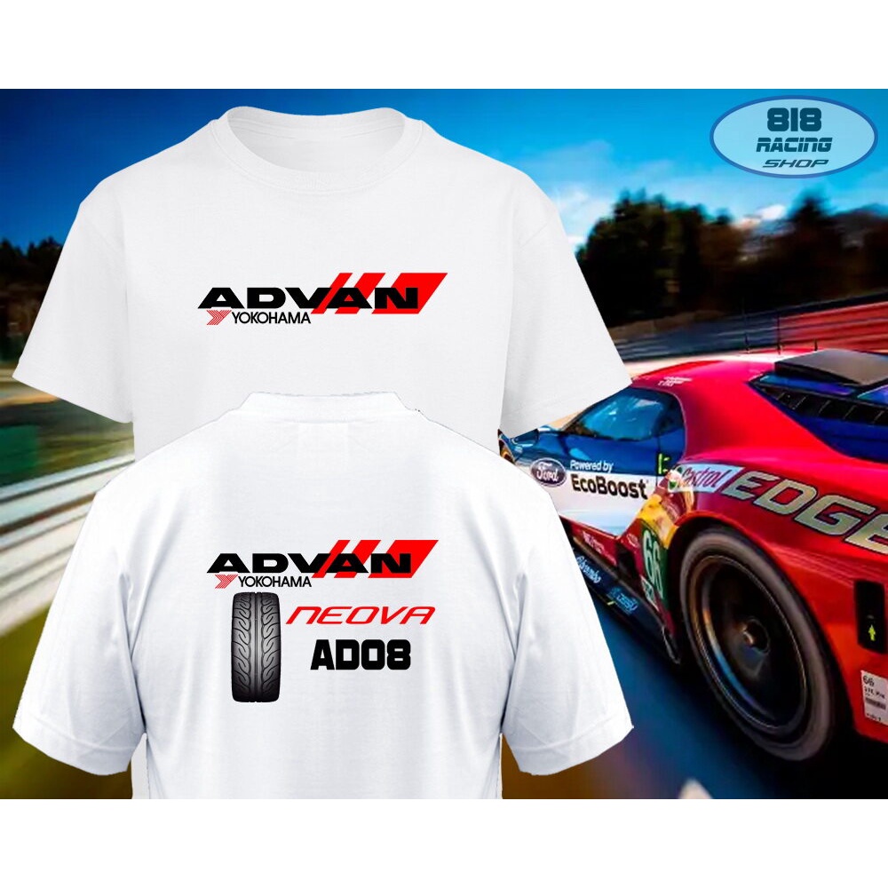 เสื้อยืดแขนสั้นคอกลมสตรีทแฟชั่น เสื้อยืด RACING SPORT [สีขาว] [FB] [ADVAN AD08 / TOYO R1R / POTENZA 
