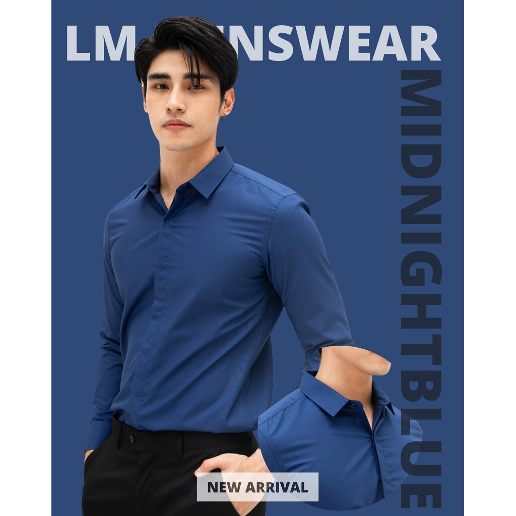 เสื้อเชิ้ตคุณภาพ คอปก 2 แบบ (ซ่อนกระดุม / โชว์กระดุม) สีน้ำเงินมิดไนท์ (Midnight Blue)