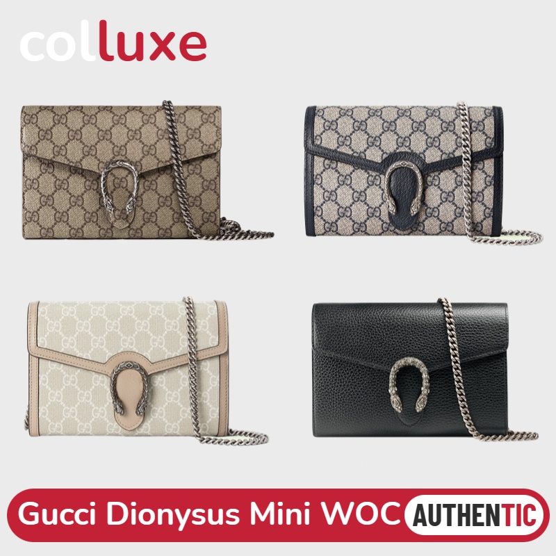 แบรนด์ใหม่และเป็นของแท้/กุชชี่ Gucci Dionysus WOC GG Supreme Canvas Mini Chain Bag 401231 กระเป๋าสตางค์โซ่