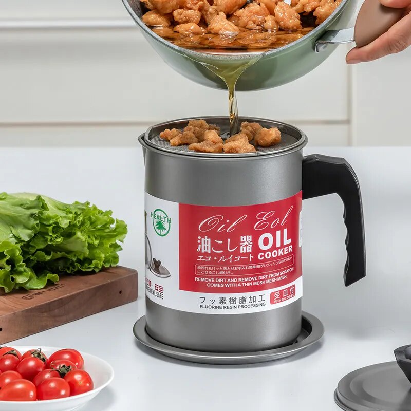 GIANXI Stainless Steel Oil Filter Pot Kitchen Isolate Impurities Storage Oil Tank Large Capacity Sto