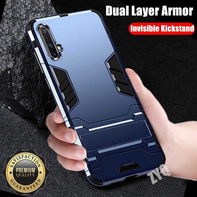 สําหรับrealme X50 5G Master Edition RMX2051 เกราะสองชั้นเสริมเคสโทรศัพท์กันกระแทกพร้อมขาตั้งที่มองไม่เห็นฝาหลัง