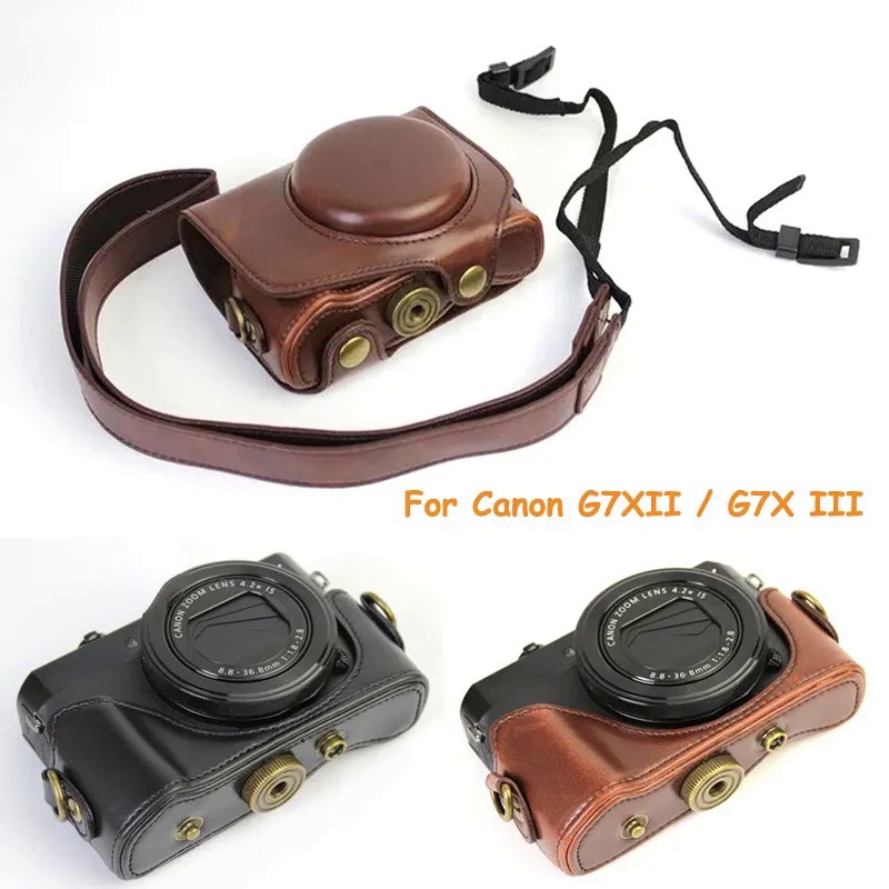 Leather Case for Canon Powershot G7X Mark 2 Mark 3 G7X II G7X III  Retro PU Leather Hard Bag for G7X