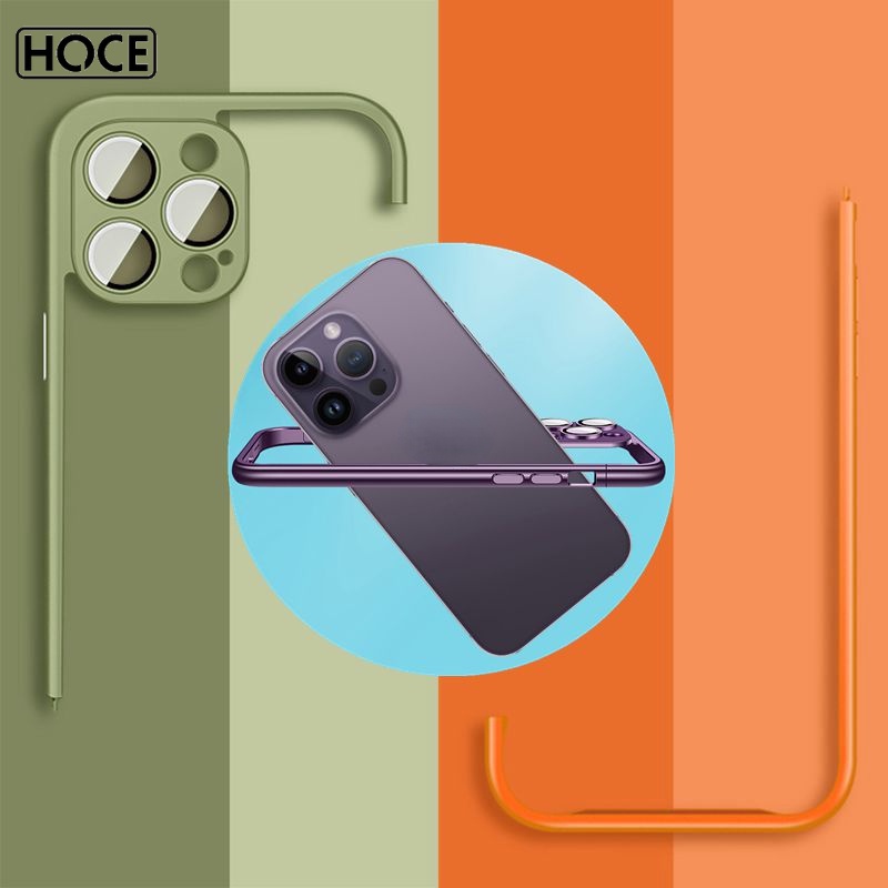 Hoce Bare Machine กรอบด้านข้างปุ่มโลหะเคสโทรศัพท์สําหรับ IPhone 16 15 14 13 12 Pro Max 14plus กล้องเลนส์ Protector Hard-PC ขอบกรอบฝาครอบ