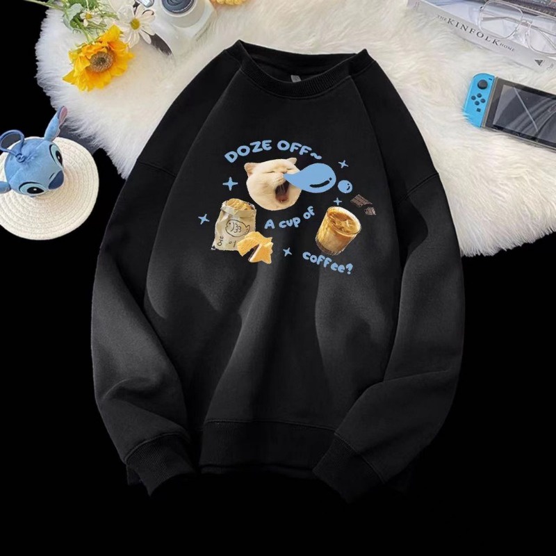 เสื้อกันหนาวแขนยาว คอกลม ทรงหลวม พิมพ์ลายแมวแฮมเบอร์เกอร์น่ารัก แฟชั่นฤดูใบไม้ร่วง สไตล์เกาหลี สําหรับผู้หญิง 2023 - รูปที่ 4