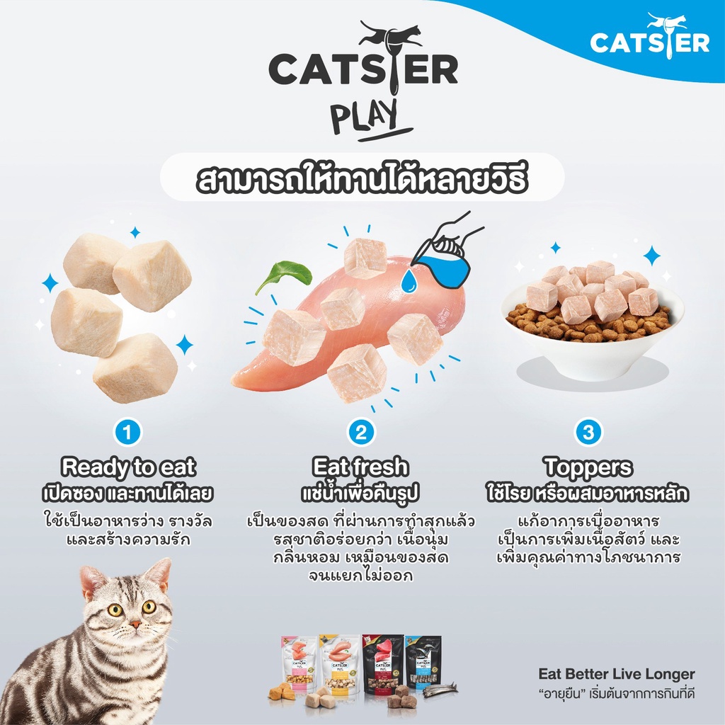 Catster Play ขนมแมว Freeze Dried Mini Size ท็อปปิ้งฟรีซดรายสำหรับน้องแมว ไม่ใส่เกลือ ขนาด 18 กรัม