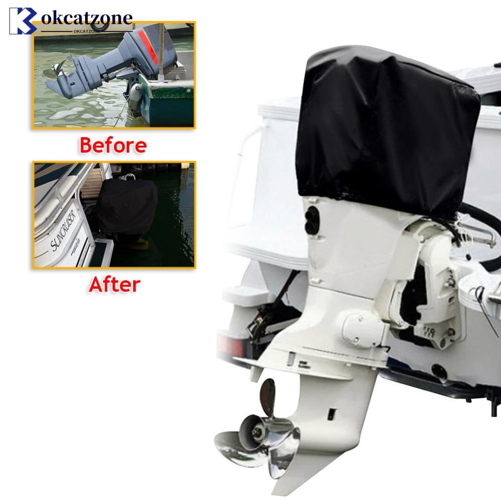 Okcatzone 15-250HP 210D ผ้าคลุมเครื่องยนต์เรือยอร์ช เรือยอร์ช ป้องกันรังสียูวี กันฝุ่น สีดํา สีเงิน ผ้าใบ ป้องกันเครื่องยนต์ D5O6