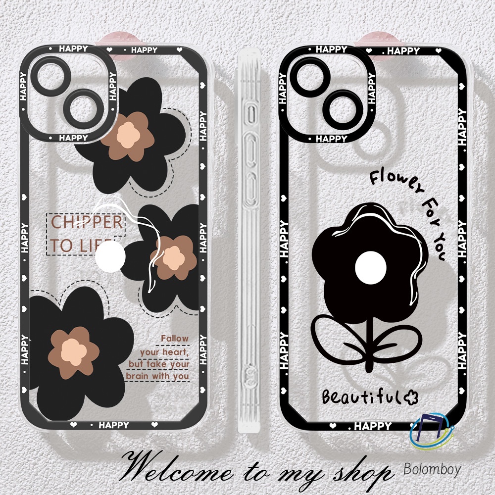 โปร่งใส ดอกไม้ คู่เคสมือถือ For iphone 15 11 12 13 14 pro max XR 7 8 plus X XS MAX กันกระแทกเคส อ่อนนุ่ม เคสโทรศัพท์