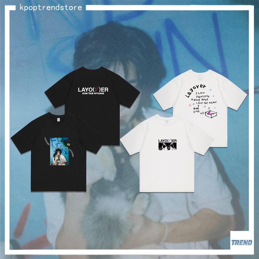ดวงดาว เสื้อยืดแขนสั้นลําลอง ผ้าฝ้าย พิมพ์ลาย KPOP BANGTAN V TaeHyung Album Layover ทรงหลวม ขนาดใหญ่
