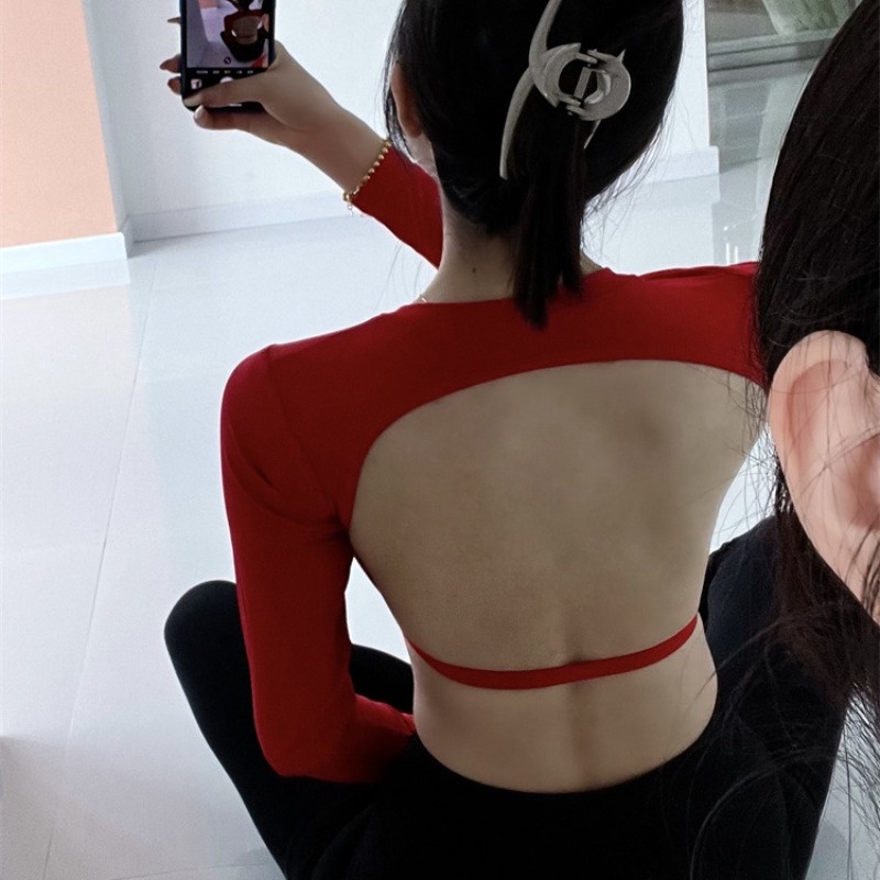 【Yogaheal】เสื้อยืดแขนยาวลําลอง แต่งรูกลวง เหมาะกับการเล่นโยคะ เต้นรําพิลาทิส