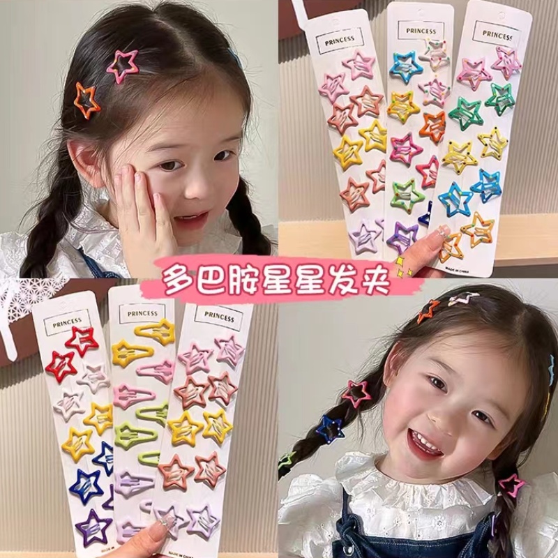 กิ๊บติดผมหน้าม้า ลายจุด ดาวน่ารัก สีสันสดใส เครื่องประดับผมแฟชั่น 10 ชิ้น