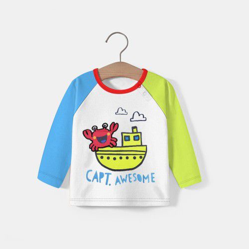 เสื้อยืด BABY BOY WHITE LONG-SLEEVED TWO-COLOR WITH CRAB MOTIF - BABY BRAND - แบรนด์ดั้งเดิม - MEDAN