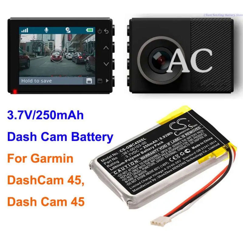 AC Cameron Sino 250mAh Dash Cam Battery 361-00103-00 for Garmin DashCam 45, Dash Cam 45