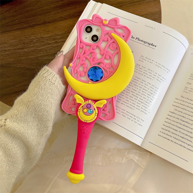 【Pink Girly Star Moon Stick】เคสโทรศัพท์มือถือ ซิลิโคนนิ่ม ลายดาว ดวงจันทร์ 3D น่ารัก สําหรับ IPhone 15 Pro Max 14 13 12 Pro 11