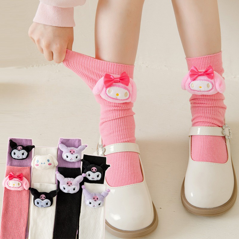 SANRIO ถุงเท้าลําลอง ผ้าฝ้าย ทรงตรง ลายการ์ตูนอนิเมะ Kuromi Melody Cinnamon น่ารัก แฟชั่นโลลิต้า สําหรับเด็กผู้หญิง