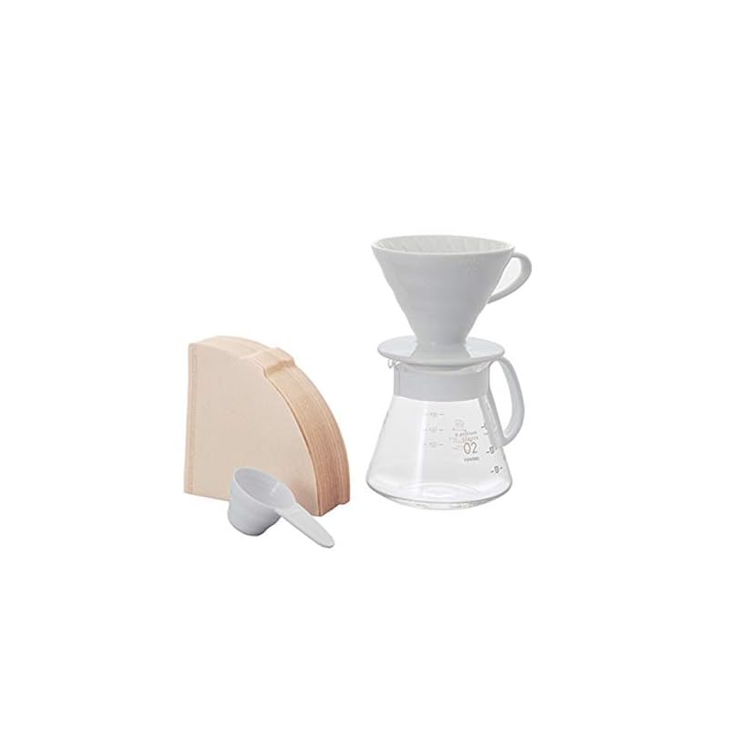 HARIO V60 Ceramic Dripper 02 Set, 1-4 cups, White, Made in Japan XVDD-3012W