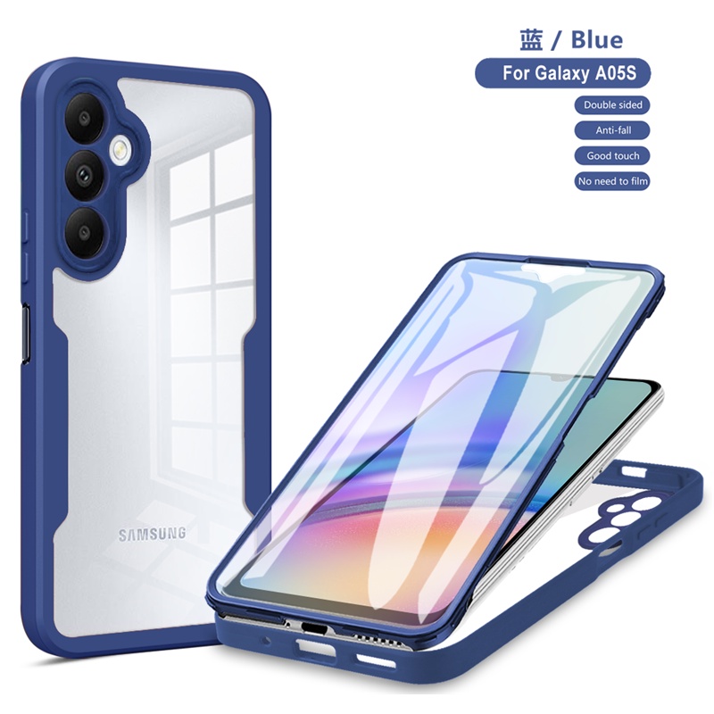 เคส Samsung A05 A05S 360 คลุมทั้งหมดกันกระแทกอะคริลิคใสด้านหน้ากลับป้องกันสองด้านเคสใส่โทรศัพท์
