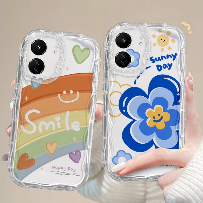 เคส Redmi 13C POCO C65 12 12C 11A 9C 10A 10 9 เคสโทรศัพท์มือถือใส แบบนิ่ม ลายหยัก สําหรับ สายรุ้ง ดอกไม้