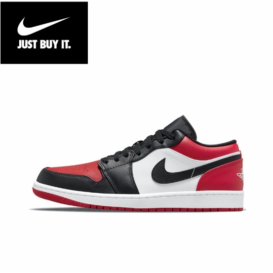 รองเท้ากีฬาของแท้ 100 %  Nike  Air Jordan 1 Low “Bred Toe Black and red Sports shoes style