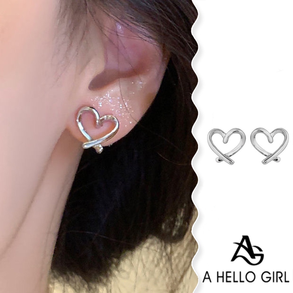 A HELLO GIRL ต่างหู แบบหนีบ รูปหัวใจ ไม่ต้องเจาะหู เข้ากับทุกการแต่งกาย สําหรับผู้หญิง