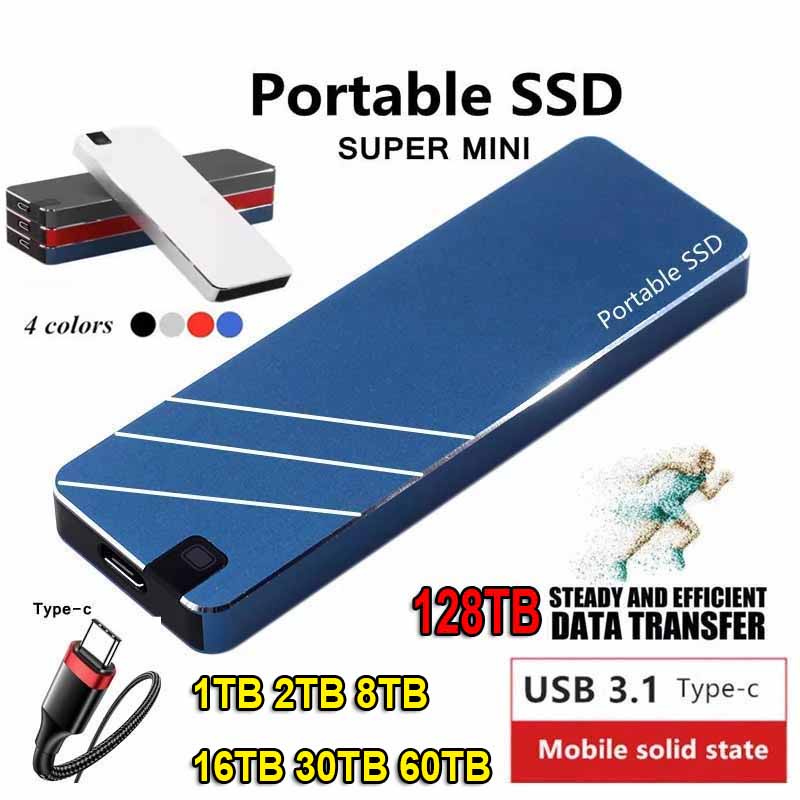 ฮาร์ดดิสก์ภายนอก SSD 1TB 2TB 8TB 16TB 30TB 60TB 128TB Type-C USB 3.0 ความเร็วสูง แบบพกพา สําหรับแล็ปท็อป โทรศัพท์