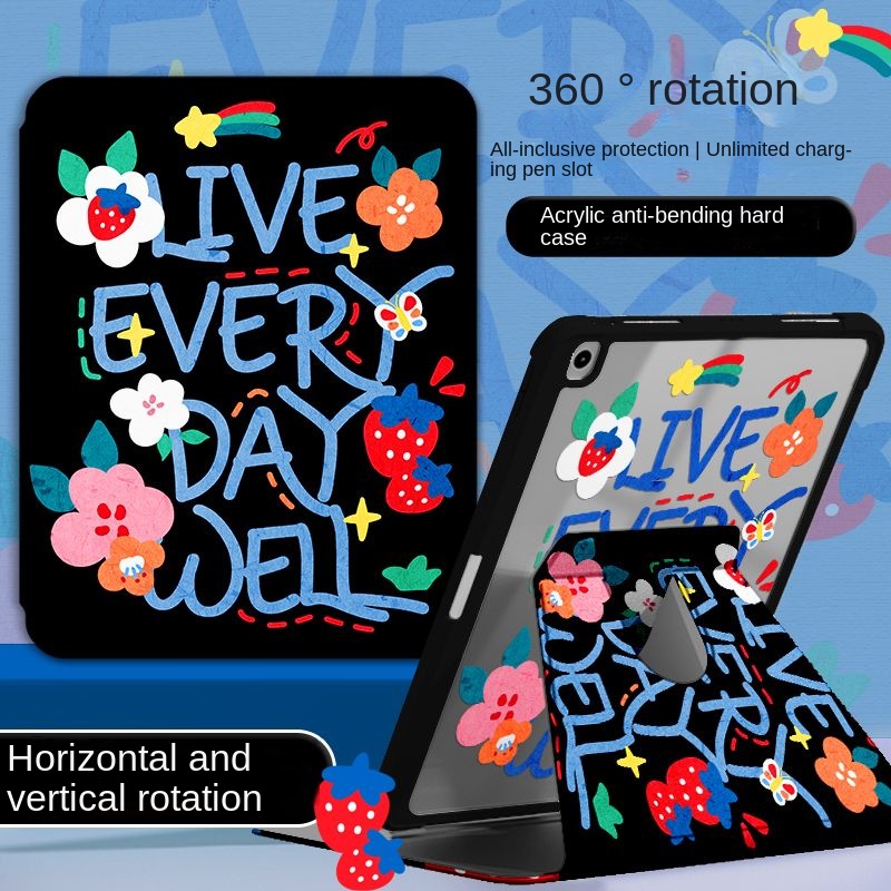 360 ° เคสอะคริลิค ลายการ์ตูนกราฟฟิตี้ หมุนได้ สําหรับ iPad Gen10 Air4 Air5 Gen9 Gen8 Gen7 Gen6 Gen5 iPad 2020 Air5 Air4 2020 2021 Pro 11
