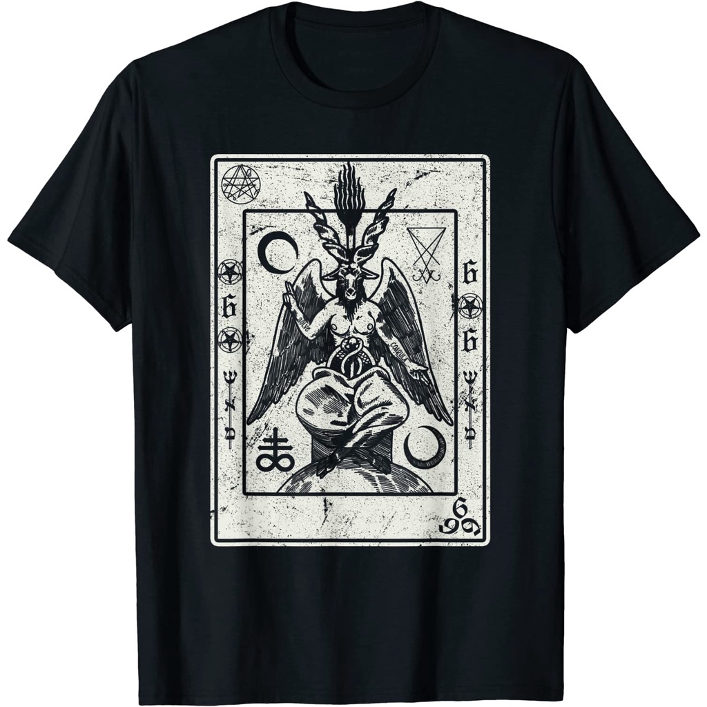 เสื้อยืดแขนสั้นเสื้อยืด Baphomet Occult Satan Goat Head Devil Tarot Card Design : เสื้อผ้า รองเท้า และเครื่องประดับS-5XL
