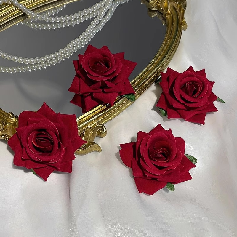 กิ๊บติดผมหน้าม้า รูปดอกกุหลาบ สีแดง สไตล์เรโทร แฟชั่นสําหรับผู้หญิง - รูปที่ 3
