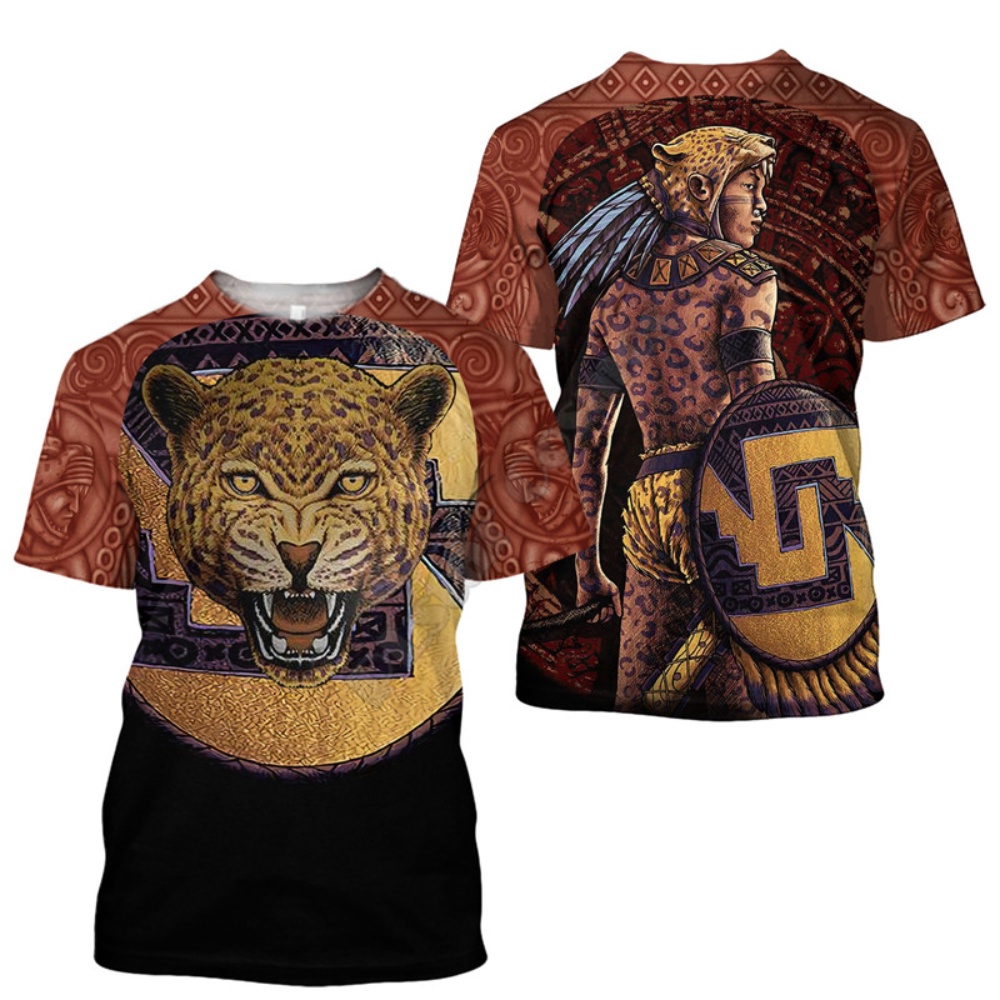 เสื้อยืดแขนสั้น พิมพ์ลาย Mexico Aztecs Jaguar Warrior 3 มิติ แฟชั่นฤดูร้อน สําหรับผู้ชาย และผู้หญิง