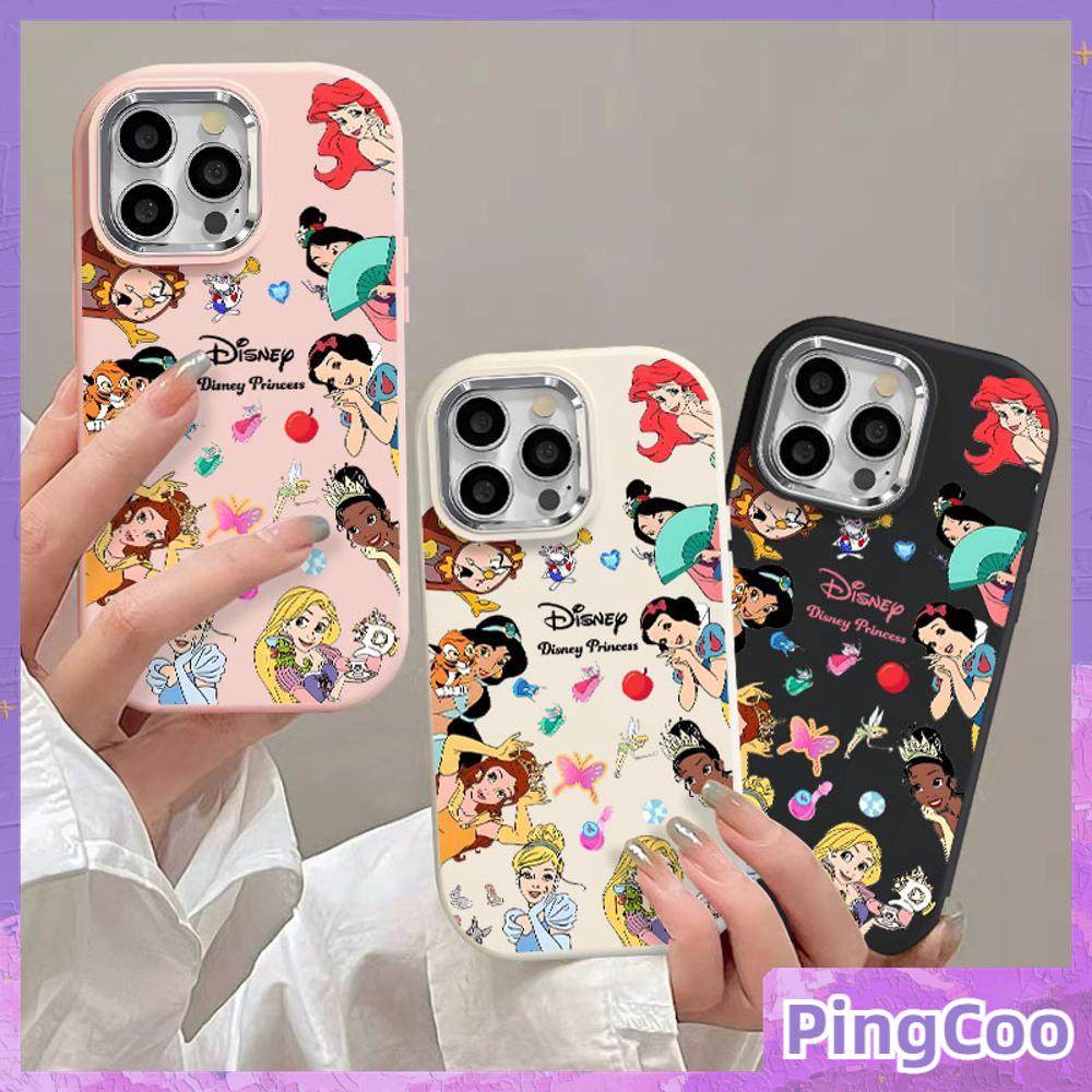 Pingcoo - เข้ากันได้สำหรับ เคสไอโฟน11 เคส iphone 11 15 pro max กรณีป้องกันลายนิ้วมือ TPU โลหะไฟฟ้ากรอบกล้องการ์ตูนเจ้าหญิงสีน้ำตาลสวยเข้ากันได้กับ iPhone 14 13 12 11 PRO MAX XS 8 PLUS