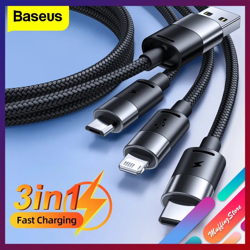 ถูกจริง/ส่งไว Baseus 3in1 สายเคเบิล USB To Micro / LN / TypeC 3.5A Max