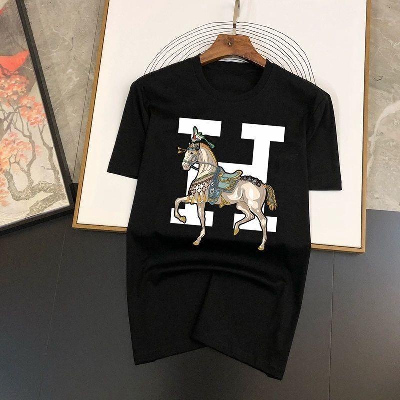 【HOT】Hermes เสื้อยืดคอกลม ผ้าฝ้าย พิมพ์ลายตัวอักษร สไตล์เกาหลี ยุโรป ฤดูร้อน สําหรับผู้ชาย เสื้อยืดผู้ชาย