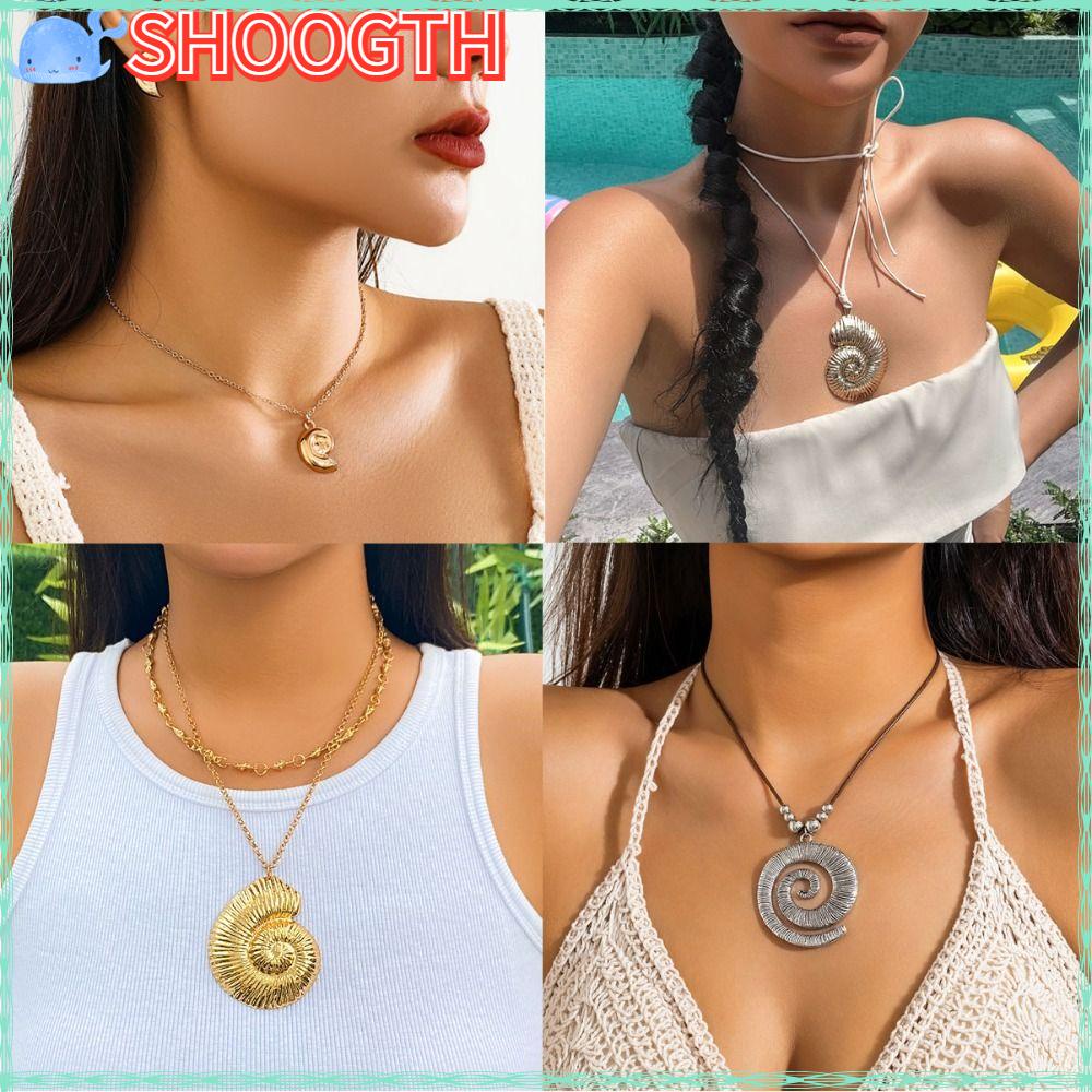 Shoogth สร้อยคอ จี้เปลือกหอย ปลาดาว โลหะผสมเงิน สังข์สีทอง