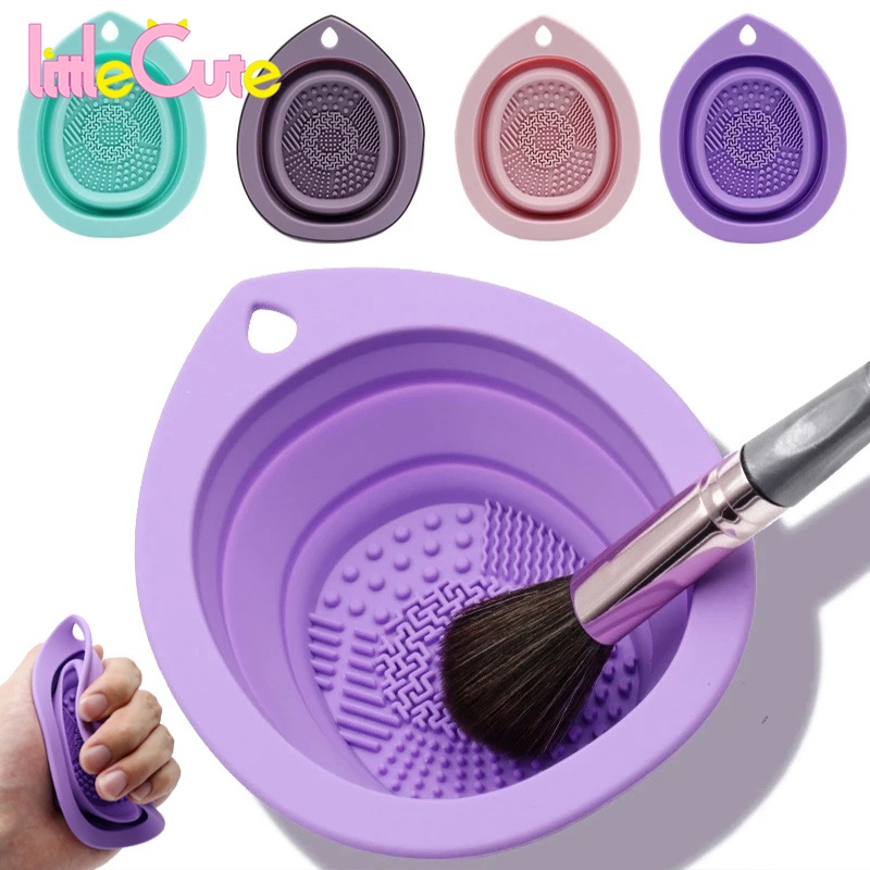 Beauty Makeup Tool - ฟองน้ําซิลิโคน รูปไข่ แบบพกพา พับได้ สําหรับทําความสะอาดแปรงแต่งหน้า อายแชโดว์