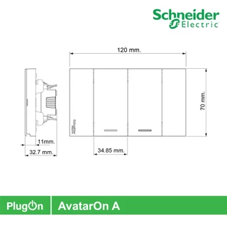 Schneider Electric สวิตช์ทางเดียว 2 ช่องประกอบสำเร็จรูปสีดำ | AvatarOn A | A7032F_BK | PlugOn