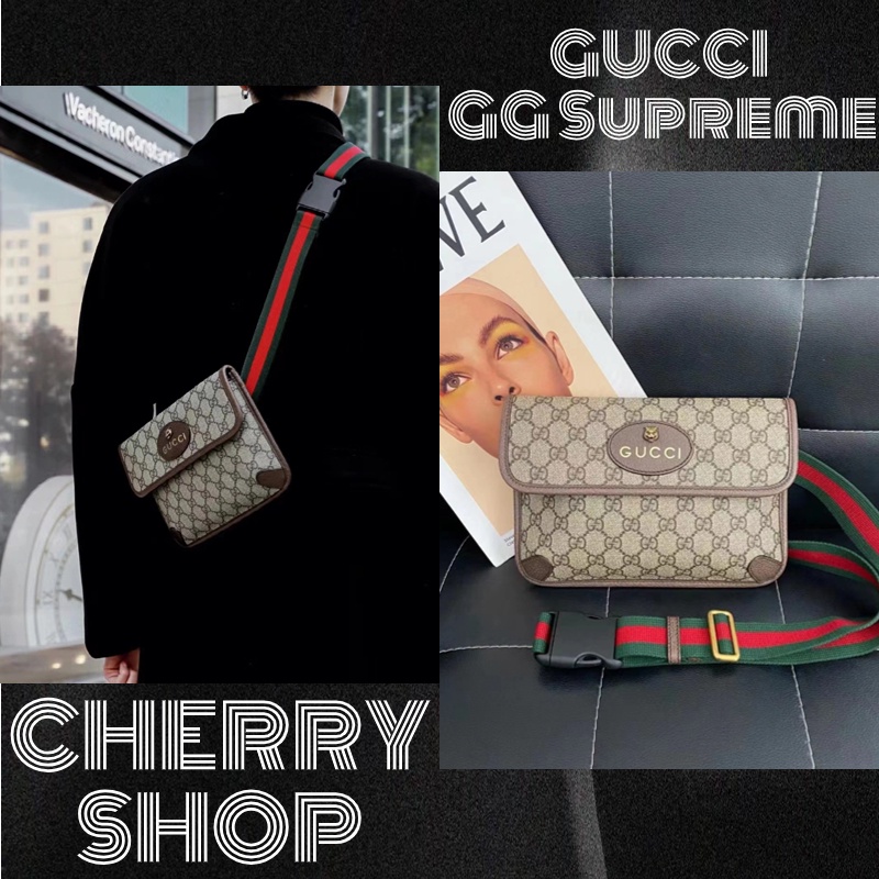 Gucci GG Supreme canvas belt bag กระเป๋าคาดอกผู้ชาย/กระเป๋าคาดเอว