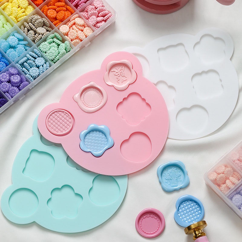 หมีน่ารักหัวแสตมป์ซีลปะเก็นซิลิโคนปิดผนึกขี้ผึ้งแผ่นทนไฟสีปิดผนึกขี้ผึ้งเม็ดแม่พิมพ์ตราประทับชุดเครื่องมือ