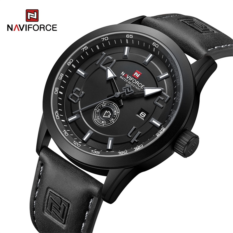 Naviforce นาฬิกาข้อมือควอตซ์ สายหนังวัวแท้ สไตล์สปอร์ต หรูหรา สําหรับผู้ชาย