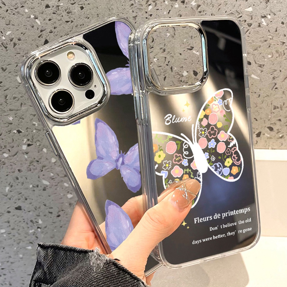 ❤️THจัดส่งทันที❤️ผีเสื้อ เคสไอโฟน11/12/13/14/15 Pro ป้องกันการล่มสลายพร้อมกระจกแต่งหน้า For iPhone 11 15 13 14 Pro Max