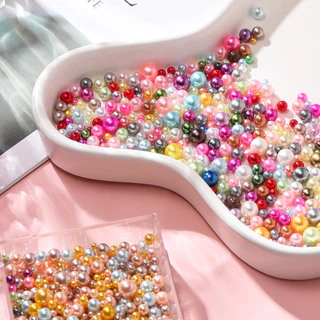 10g ลูกปัดมุกไม่มีรู 3-7.5mm มุกเลียนแบบ สีพาสเทล/เมทัลลิค สำหรับแต่งเล็บ เคสโทรศัพท์ DIY งานแฮนด์เมด